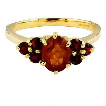 18ct gold sapphire/garnet 3 stone Ring size S